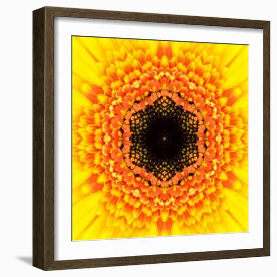 Yellow Concentric Flower Center: Mandala Kaleidoscopic Design-tr3gi-Framed Art Print