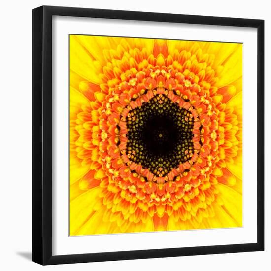 Yellow Concentric Flower Center: Mandala Kaleidoscopic Design-tr3gi-Framed Art Print