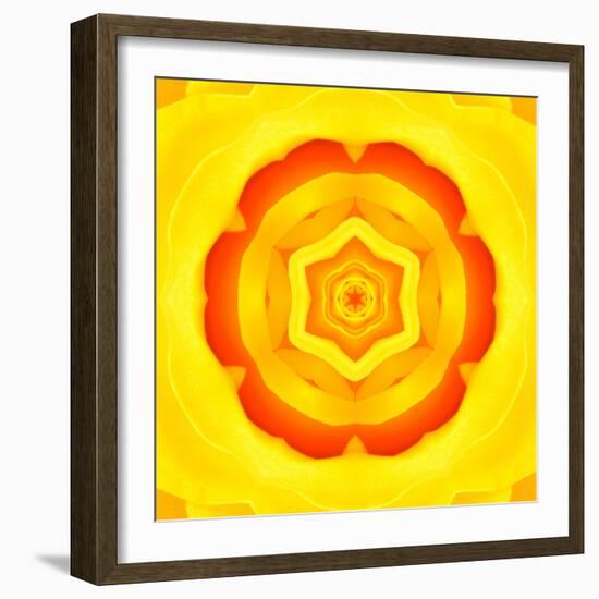 Yellow Concentric Flower Center: Mandala Kaleidoscopic Design-tr3gi-Framed Art Print