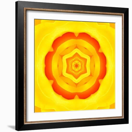 Yellow Concentric Flower Center: Mandala Kaleidoscopic Design-tr3gi-Framed Art Print