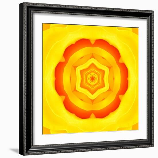 Yellow Concentric Flower Center: Mandala Kaleidoscopic Design-tr3gi-Framed Art Print