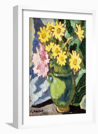 Yellow Daisies in a Green Jug; Marguerites Jaunes, Cruche Verte, 1943 (Oil on Panel)-Louis Valtat-Framed Giclee Print