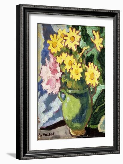 Yellow Daisies in a Green Jug; Marguerites Jaunes, Cruche Verte, 1943 (Oil on Panel)-Louis Valtat-Framed Giclee Print