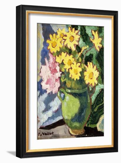 Yellow Daisies in a Green Jug; Marguerites Jaunes, Cruche Verte, 1943 (Oil on Panel)-Louis Valtat-Framed Giclee Print