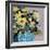 Yellow Daisies In Blue Vase-Jane Slivka-Framed Art Print