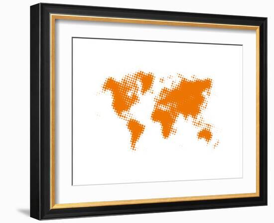 Yellow Dotted World Map-NaxArt-Framed Art Print