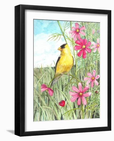 Yellow Finch Cosmos-Melinda Hipsher-Framed Giclee Print