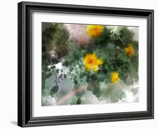 Yellow Floral on Green-Chamira Young-Framed Art Print