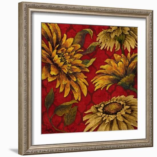 Yellow Floral on Red I-Elizabeth Medley-Framed Art Print