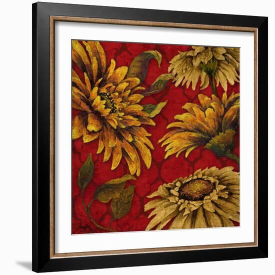 Yellow Floral on Red I-Elizabeth Medley-Framed Art Print