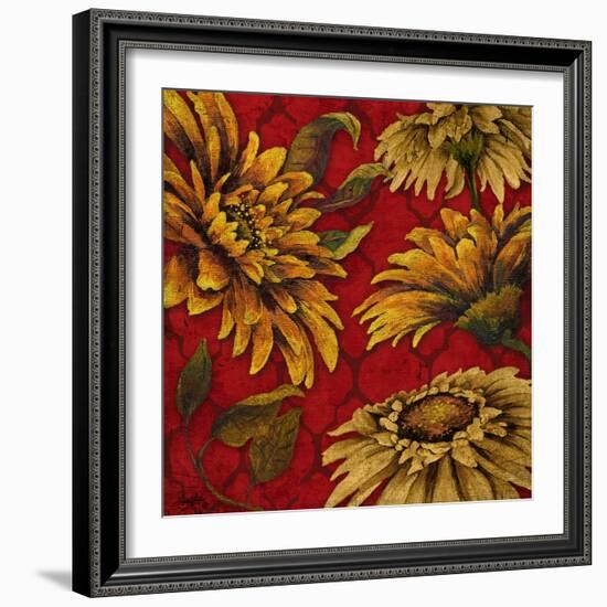 Yellow Floral on Red I-Elizabeth Medley-Framed Art Print