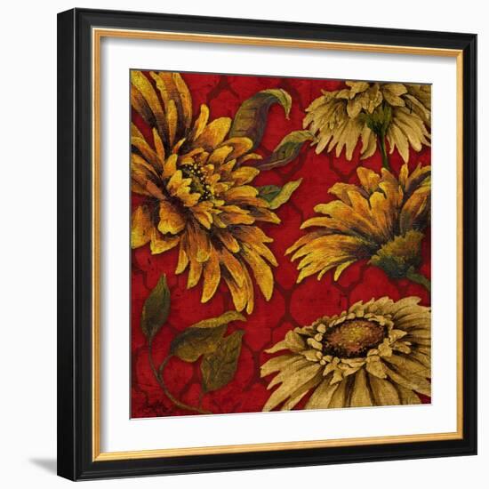 Yellow Floral on Red I-Elizabeth Medley-Framed Art Print