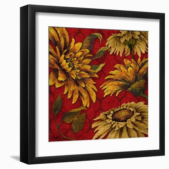 Yellow Floral on Red I-Elizabeth Medley-Framed Art Print