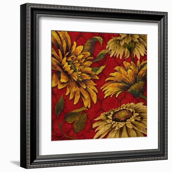 Yellow Floral on Red I-Elizabeth Medley-Framed Art Print