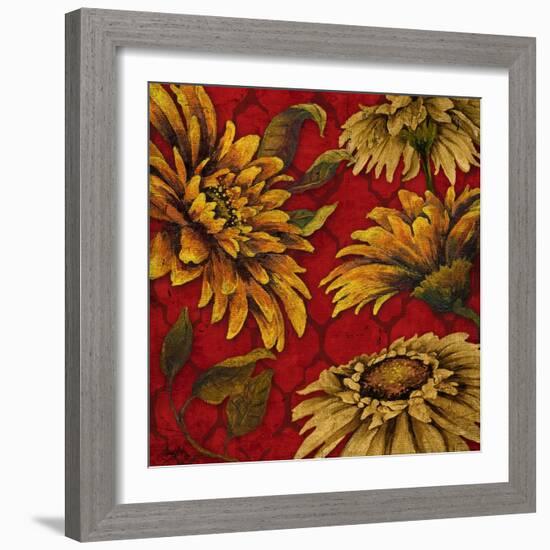 Yellow Floral on Red I-Elizabeth Medley-Framed Premium Giclee Print