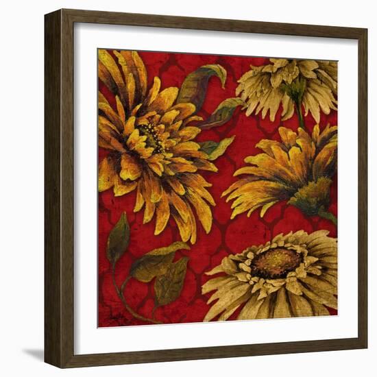 Yellow Floral on Red I-Elizabeth Medley-Framed Premium Giclee Print