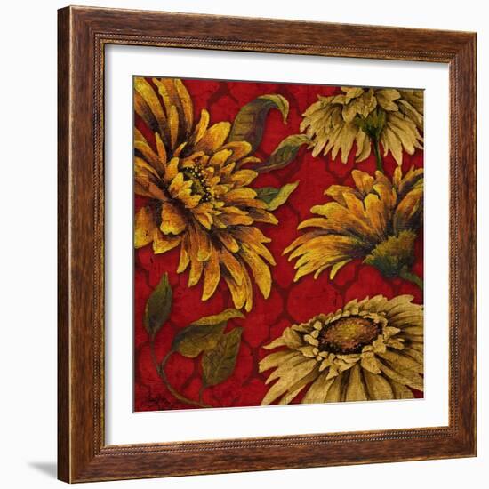 Yellow Floral on Red I-Elizabeth Medley-Framed Premium Giclee Print