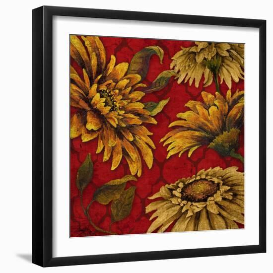 Yellow Floral on Red I-Elizabeth Medley-Framed Premium Giclee Print