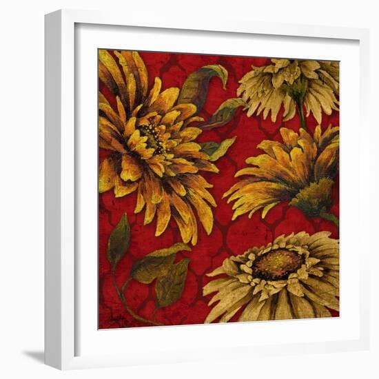 Yellow Floral on Red I-Elizabeth Medley-Framed Premium Giclee Print