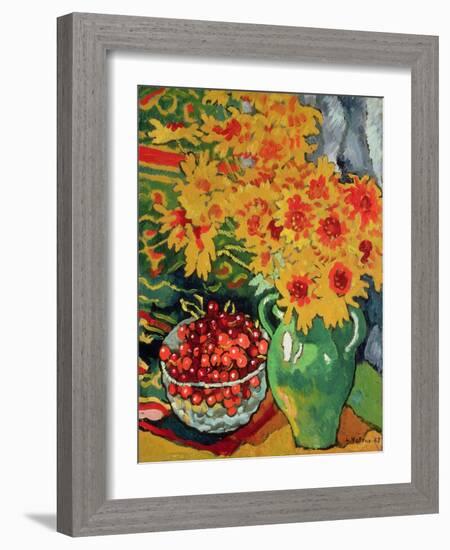 Yellow Flowers and a Bowl of Cherries, 1943 (Oil on Canvas)-Louis Valtat-Framed Giclee Print