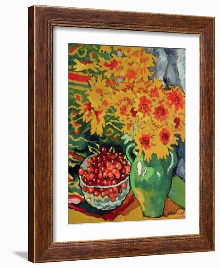 Yellow Flowers and a Bowl of Cherries, 1943 (Oil on Canvas)-Louis Valtat-Framed Giclee Print