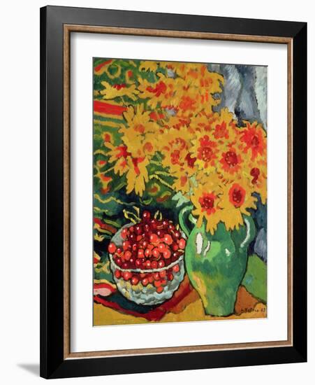 Yellow Flowers and a Bowl of Cherries, 1943 (Oil on Canvas)-Louis Valtat-Framed Giclee Print