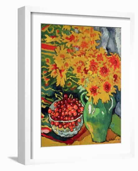 Yellow Flowers and a Bowl of Cherries, 1943 (Oil on Canvas)-Louis Valtat-Framed Giclee Print