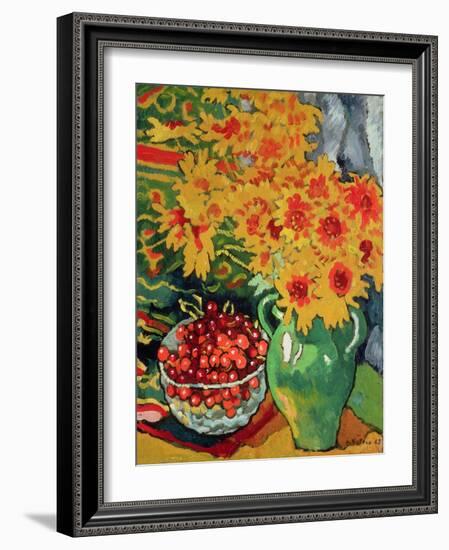 Yellow Flowers and a Bowl of Cherries, 1943 (Oil on Canvas)-Louis Valtat-Framed Giclee Print
