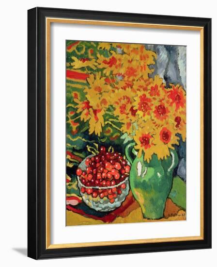 Yellow Flowers and a Bowl of Cherries, 1943 (Oil on Canvas)-Louis Valtat-Framed Giclee Print