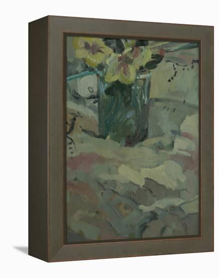 Yellow Flowers in Green Pot, 2009-Pat Maclaurin-Framed Premier Image Canvas