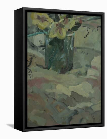 Yellow Flowers in Green Pot, 2009-Pat Maclaurin-Framed Premier Image Canvas