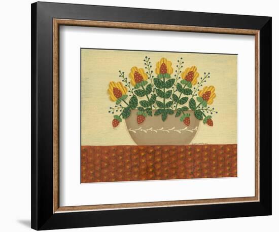 Yellow Flowers with Pumpkin Colored Tablecloth-Debbie McMaster-Framed Premium Giclee Print