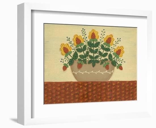 Yellow Flowers with Pumpkin Colored Tablecloth-Debbie McMaster-Framed Premium Giclee Print