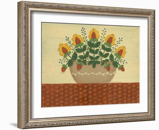 Yellow Flowers with Pumpkin Colored Tablecloth-Debbie McMaster-Framed Giclee Print