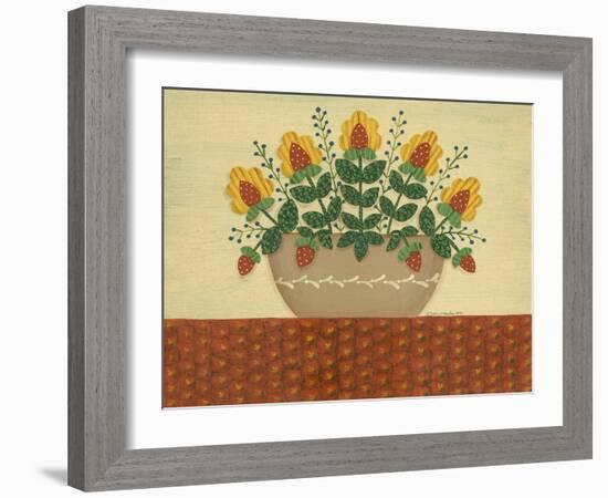 Yellow Flowers with Pumpkin Colored Tablecloth-Debbie McMaster-Framed Giclee Print