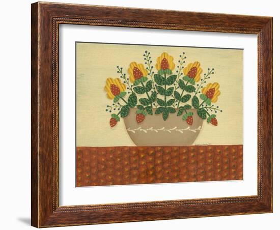 Yellow Flowers with Pumpkin Colored Tablecloth-Debbie McMaster-Framed Giclee Print