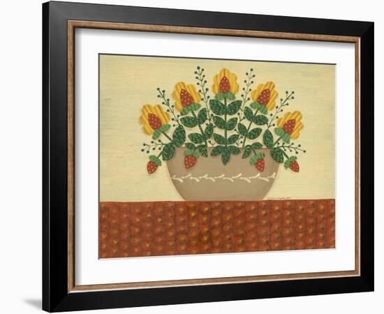 Yellow Flowers with Pumpkin Colored Tablecloth-Debbie McMaster-Framed Giclee Print