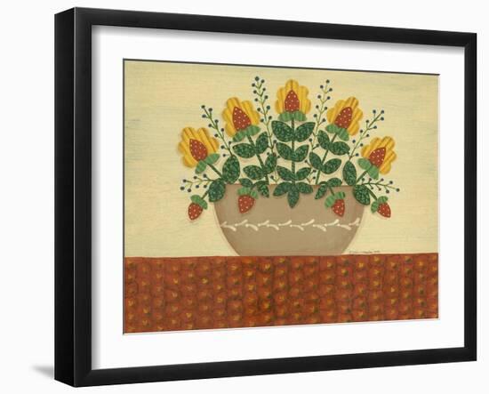 Yellow Flowers with Pumpkin Colored Tablecloth-Debbie McMaster-Framed Giclee Print