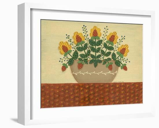 Yellow Flowers with Pumpkin Colored Tablecloth-Debbie McMaster-Framed Giclee Print