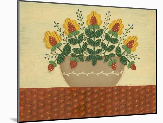 Yellow Flowers with Pumpkin Colored Tablecloth-Debbie McMaster-Mounted Giclee Print