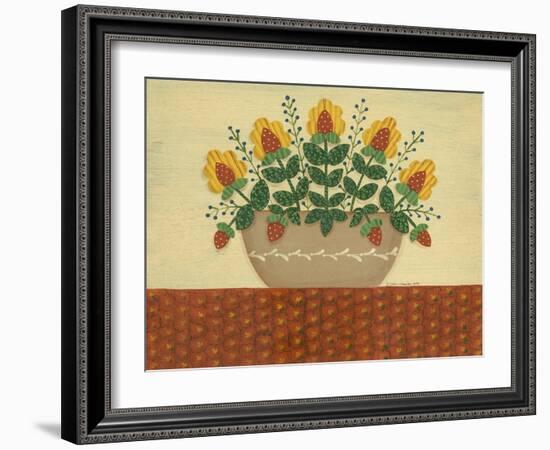 Yellow Flowers with Pumpkin Colored Tablecloth-Debbie McMaster-Framed Giclee Print