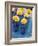 Yellow Gerberas in Blue Bottles-Elke Borkowski-Framed Photographic Print