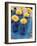 Yellow Gerberas in Blue Bottles-Elke Borkowski-Framed Photographic Print