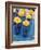 Yellow Gerberas in Blue Bottles-Elke Borkowski-Framed Photographic Print