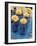 Yellow Gerberas in Blue Bottles-Elke Borkowski-Framed Photographic Print