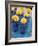 Yellow Gerberas in Blue Bottles-Elke Borkowski-Framed Photographic Print