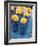 Yellow Gerberas in Blue Bottles-Elke Borkowski-Framed Photographic Print