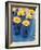 Yellow Gerberas in Blue Bottles-Elke Borkowski-Framed Photographic Print