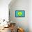 Yellow Green and Blue Peace Sign-null-Framed Stretched Canvas displayed on a wall