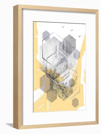 Yellow Grey Abstract Hexagons 1-Urban Epiphany-Framed Art Print